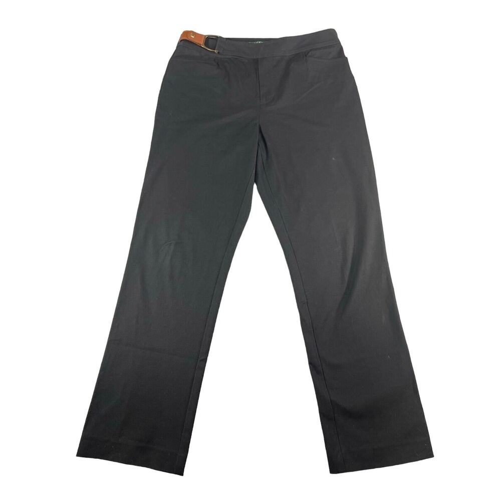 Lauren Ralph Lauren Pants Womens 10P Petite Black Wide Leg Pockets Stretch